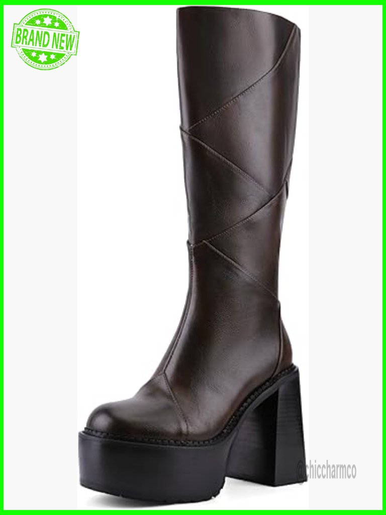 Knee-High Platform Combat Boots Chunky Heel Round Toe Side Zip Tall Punk Boots